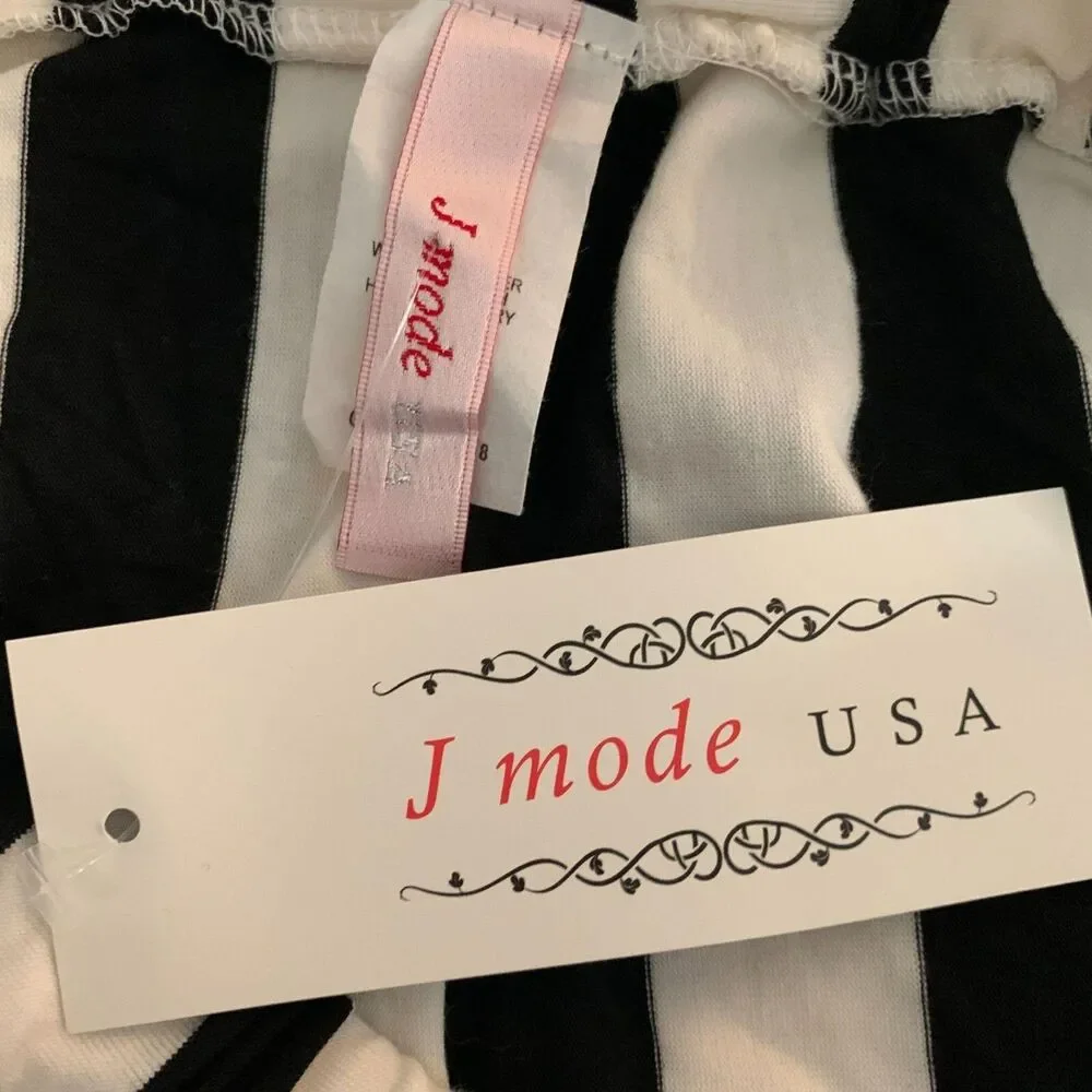 J Mode NWT Small Black White Striped Dress Maxi d682 Stretch Rayon
